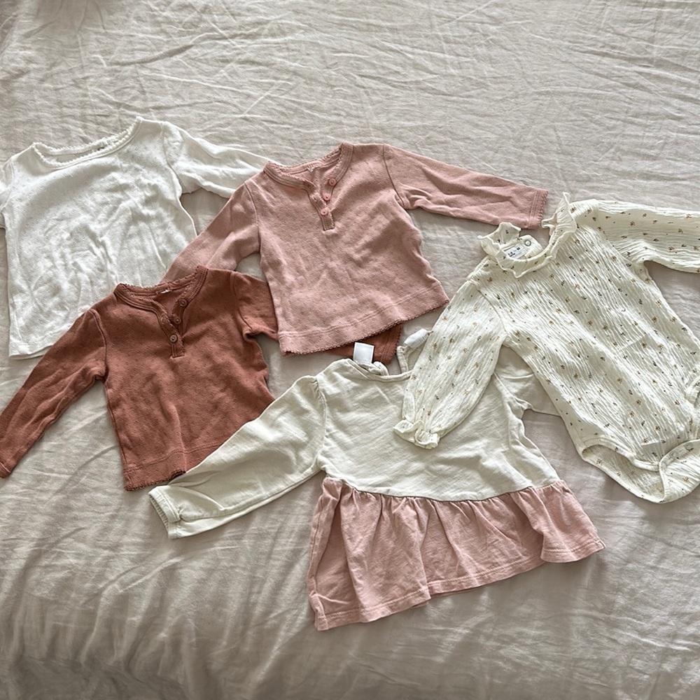 Bundle of five girl’s shirts. Size 1-3mo & 3-6mo. Zara & H&M.